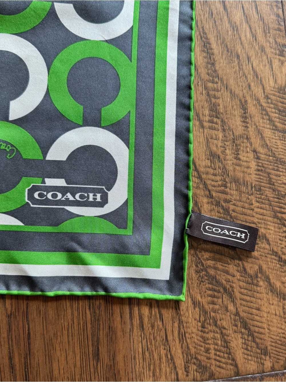 COACH Signature Pattern Scarf in Green, Gray & White - Picture 3 of 6